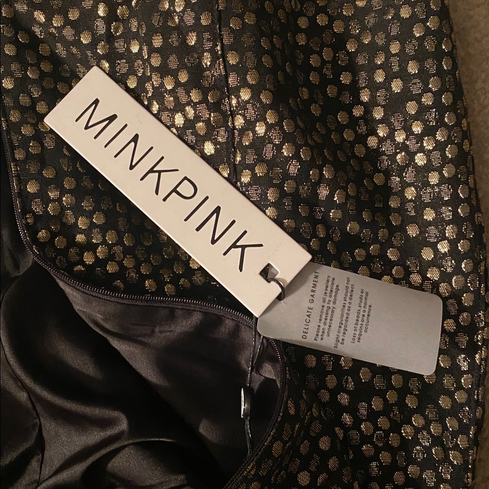 Mink Pink Isabella mini dress black and gold size small NWT - Picture 7 of 13